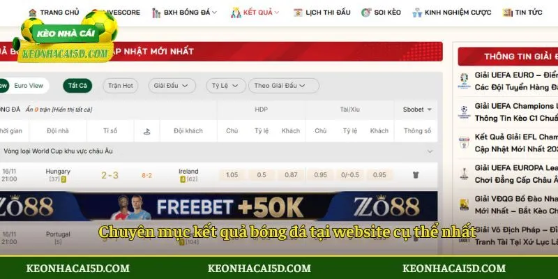 Chuyên mục kết quả bóng đá tại website cụ thể nhất