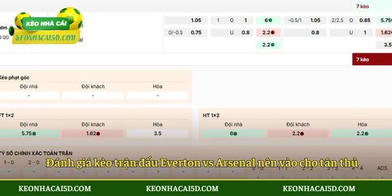 Đánh giá kèo trận đấu Everton vs Arsenal nên vào cho tân thủ